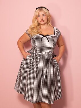 Vixen by Micheline Pitt Bardot Beauty Swing Dress in Black Gingham